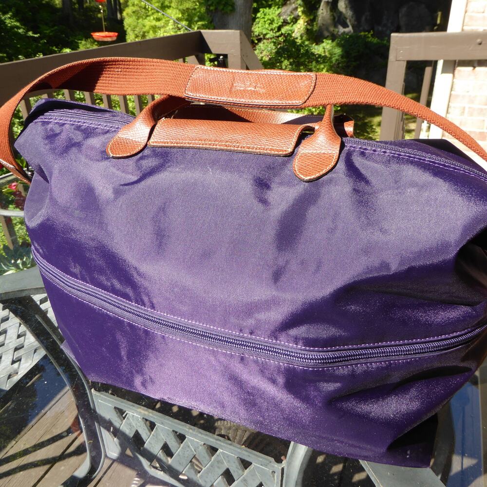 Longchamp Le Pliage Expandable Travel Duffle Bag Nylon Purple Weekender Carry-On - Picture 7 of 16